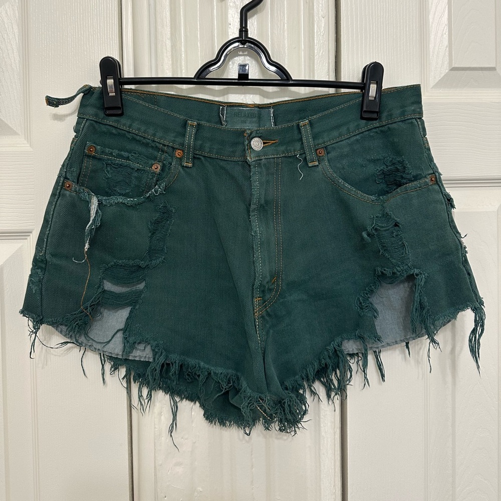 Levi's Green Distressed Jean Shorts